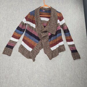 Lipstick Womens Striped Knit Open Front Cardigan Brown Multicolor Acrylic